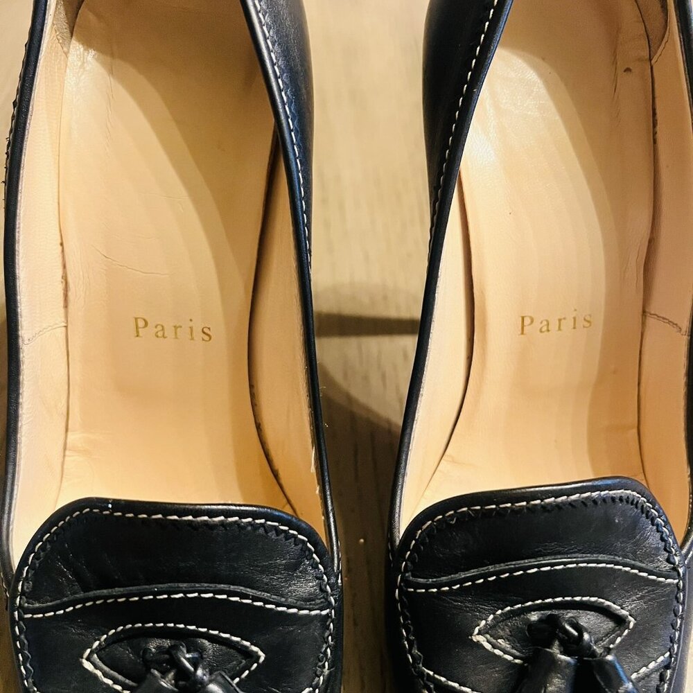 Christian Louboutin Alta Campus Heels Black Size 37.5 Peep Toe Red Bottoms - Picture 10 of 14